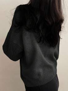 Women's Casual Loose Comfortable Turtleneck Sweater, Autumn/Winter - Black - View 3