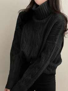 Women's Casual Loose Comfortable Turtleneck Sweater, Autumn/Winter - Black - View 6