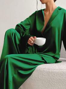 Suit Style Home Wear Ladies Advanced Sense Can Wear A Comfortable Casual Pajamas Set - 綠色 - 查看 2