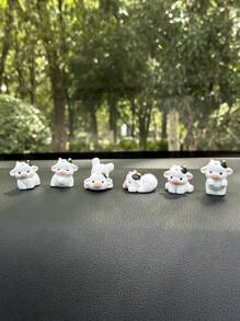 6件套可爱卡通奶牛汽车内饰装饰套装，适用于仪表盘、后视镜