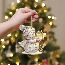 1/3个可爱水晶雪人礼盒亚克力吊坠，2D平面汽车后视镜挂饰，背包和钥匙扣配件，圣诞礼物 - 多色 - 查看 3