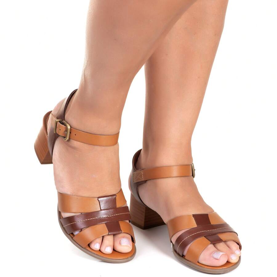 Women's Genuine Leather Sandal With Comfortable Wooden Heel Super Offer - 巧克力棕 - 查看 1