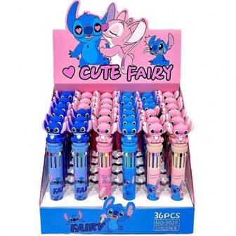 6 Packs, 10 Color Ballpoint Pen Set - Kawaii Style Stitch Colorful Rubber Pen - Stationery - Fashion Writing Press Pen, Multi-Color Neutral Pen, Stitch Ballpoint Pen, Back To School