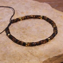 1 pieza Brazalete tejido de cuentas de piedra natural de turquesa, brazalete ajustable de cuerda de piedra natural como regalo para mujer