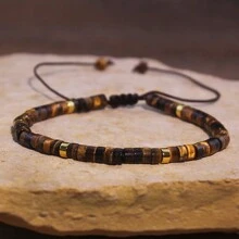 1 pieza Brazalete tejido de cuentas de piedra natural de turquesa, brazalete ajustable de cuerda de piedra natural como regalo para mujer