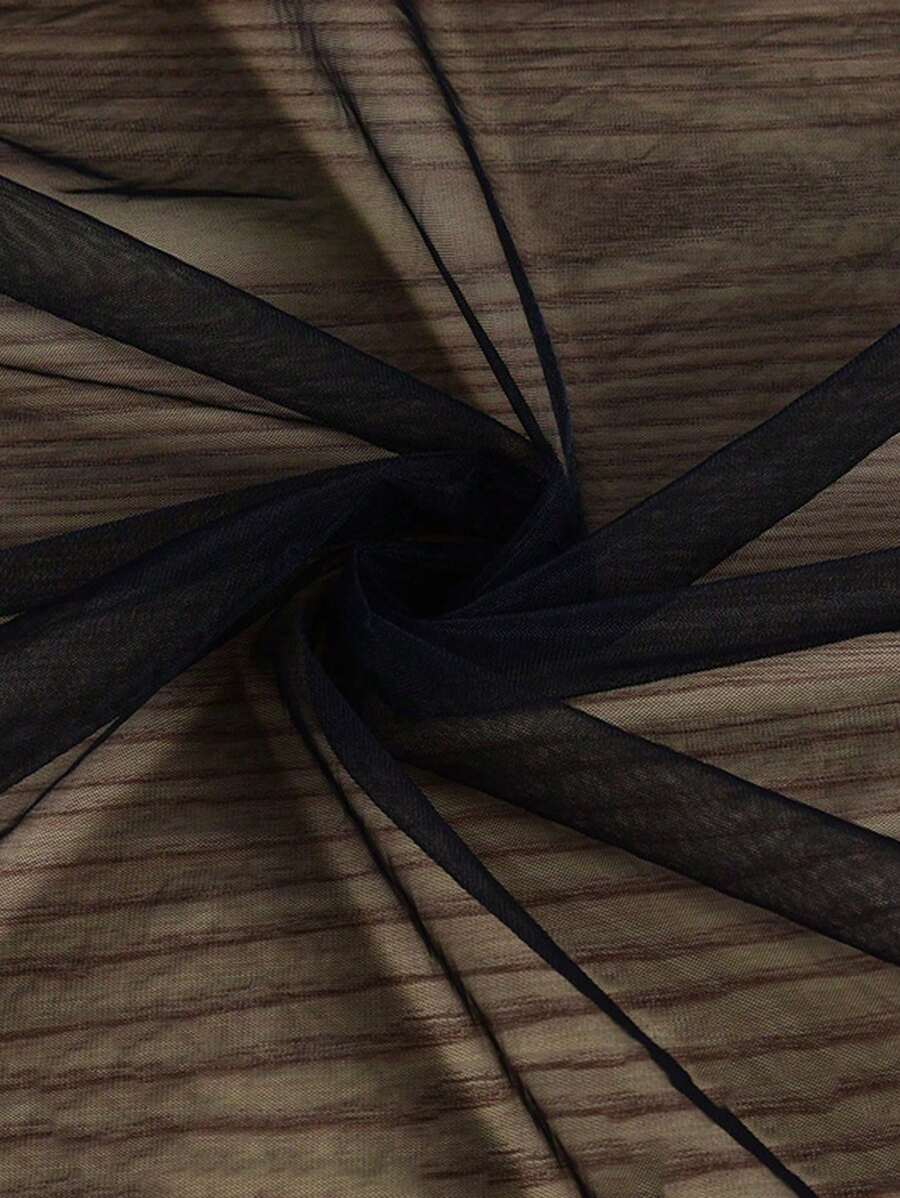 1pc 700cm (276.56in) Tulle Mesh Fabric, Bridal Wedding Skirt Sheer Overlay, Gift Box Bouquet Wrapping Material - Black - View 1