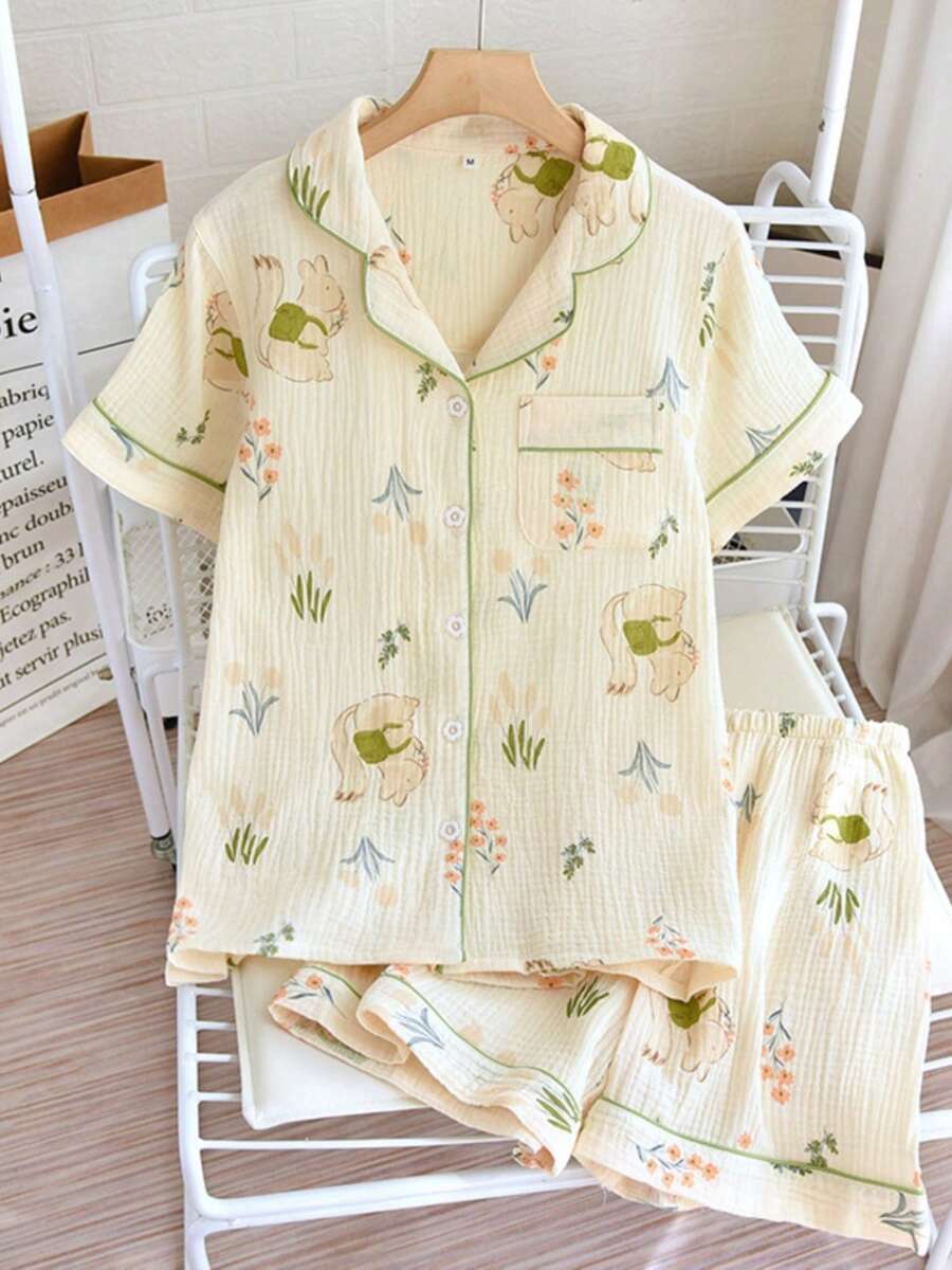 Nature Print Textured Lounge Coordinates - Beige - View 1