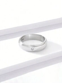 情侣钻石戒指，结婚情侣戒指，女士S925纯银细戒，拇指戒指，精致珠宝礼品 - 簡約單鑽男款戒 - 查看 5