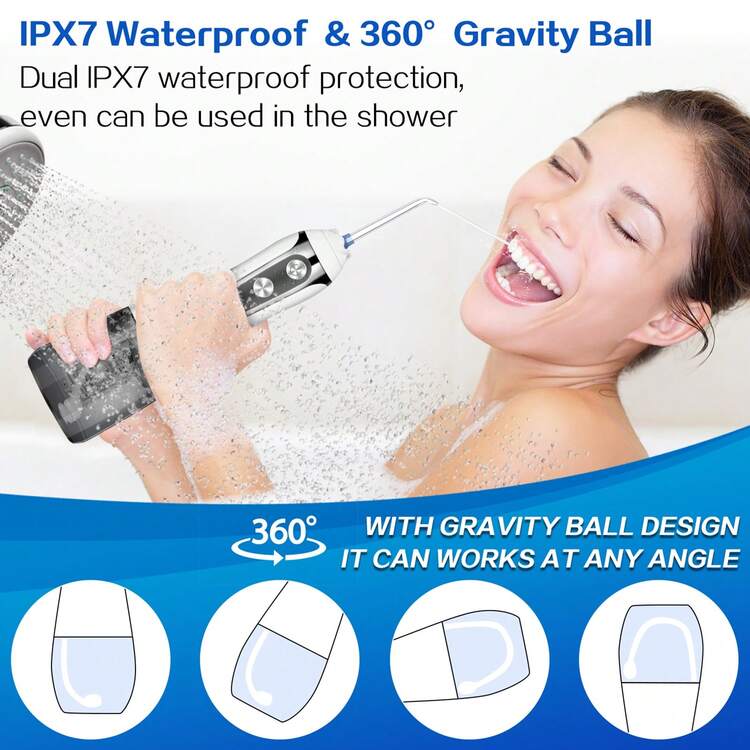 Water Flosser For Teeth Cordless With 5 Modes, Binefia 360° Rotation Oral Irrigator, IPX7 Waterproof, 300ML & 6 Jet Tips Water Jet Teeth Cleaner, USB Rechargeable For 35-Days Use At Home/Travel - 白色 - 查看 4