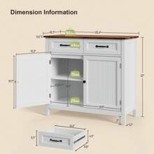 32'' H Large Kitchen Storage Island And Adjustable Shelf, Home Decor, Kitchen Sideboard Buffet Cabinet, Modern Coffee Bar For Kitchen, Dining Room, Bathroom - 灰色 - 查看 6