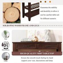 Console Sofa Table With 2 Storage Drawers And 2 Tiers Shelves, Mid-Century Style 42'' Solid Wood Buffet Sideboard For Living Room Furniture Kitchen Dining Room Entryway Hallway, Espresso - 濃縮咖啡+松樹如圖 - 查看 8