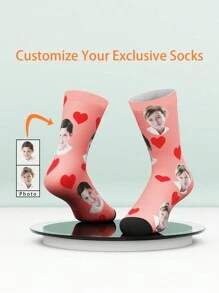 1 Pair Custom Face Print Unisex Kids/Teens Knee-High Socks, Personalized Photography Socks For Boys And Girls, Comfortable Everyday Wear, Birthday/Holiday Giftback To School Winter Gift Ideas Boy Girl Valentine's Day