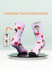 1 Pair Custom Face Print Unisex Kids/Teens Knee-High Socks, Personalized Photography Socks For Boys And Girls, Comfortable Everyday Wear, Birthday/Holiday Giftback To School Winter Gift Ideas Boy Girl Valentine's Day