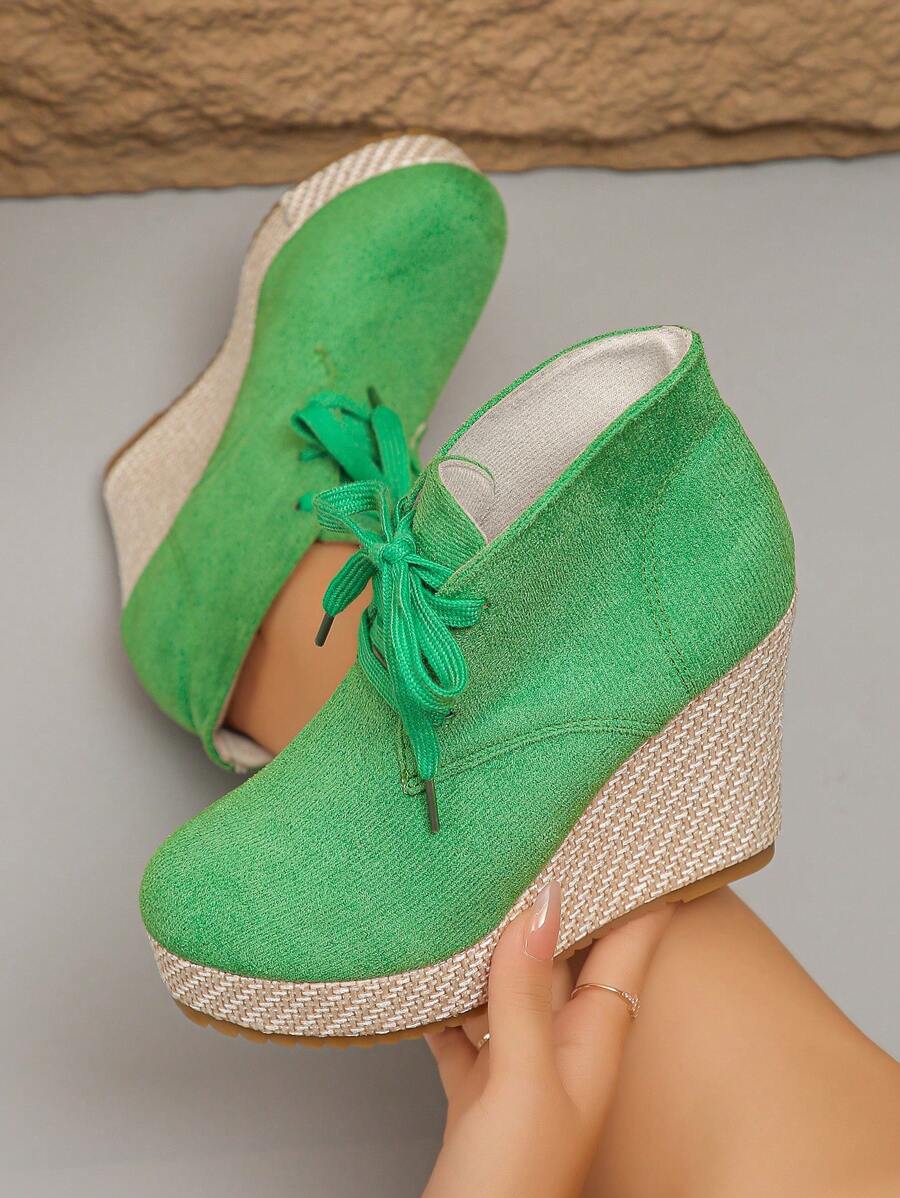 Women Platform Wedge Ankle Boots, Solid Color Fashion Chunky Heel Boots, Thick Bottom Slip-On Comfortable High Heel Boots, Casual Beach Non-Slip Chelsea Boots - Green - View 1