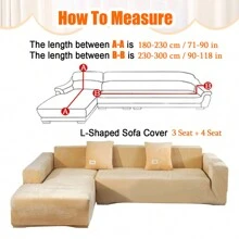 L Shape Sectional Sofa Cover 2-Piece Couch Cover Soft Velvet Elastic Stretch Sofa Slipcover For 3 Seater + 4 Seater Sofa Furniture Protector Couch Stretch L Shape Sofa Slipcover With 4Pcs Pillowcases - 米色 - 查看 2