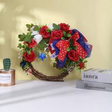 4th Of July Wreath, Patriotic Artificial Flower/Berry Wreath With Green Leaves For Independence Day - Red - View 4