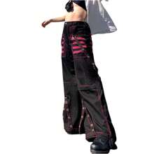Women Baggy Cargo Pants Y2k Hip Hop High Waist Stripe Pants Gothic Grunge Streetwear - màu đen - Xem 3