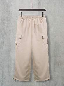 Men's Casual Solid Color Loose Fit Wide Leg Cargo Pants - Khaki - View 3