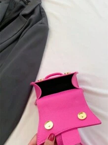 1pc Mini Fashionable Flap Satchel Suitable For Daily Activities, Shopping, Travel And Vacation - Hot Pink - View 6