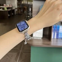 1 chiếc vòng tay trang trí bằng thép không gỉ đính kim cương lấp lánh, thời trang đa năng, tương thích với nhiều loại dây đồng hồ, unisex, phong cách thể thao, kích thước 38mm, 40mm, 41mm, 42mm, 44mm, 45mm, 46mm, 49mm, tương thích với Apple Watch Ultra/Series 10/9/8/7/6/5/4/3/2/1 SE - Bạc - Xem 10