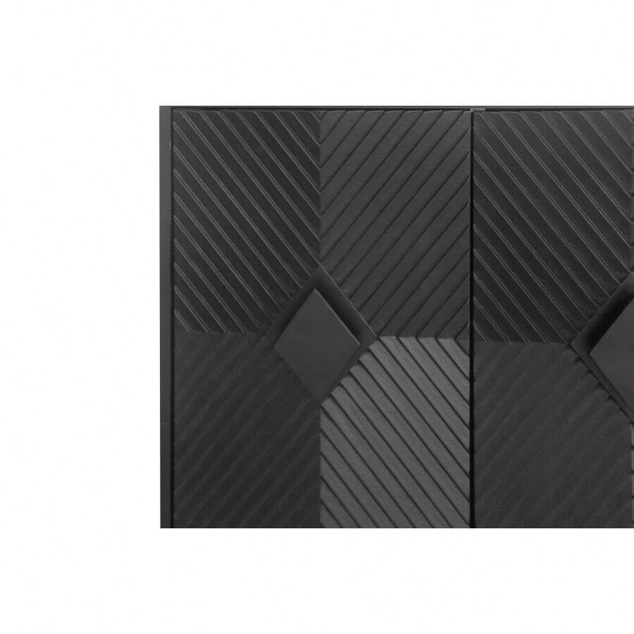 Accent Black Lacquered 4 Door Wooden Sideboard Buffet Server