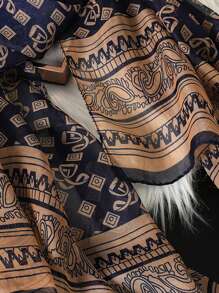 1pc Women's Retro Floral Print Lightweight Breathable Scarf, Fashionable And Elegant, Suitable For Daily Wear - Blue Purple - View 6