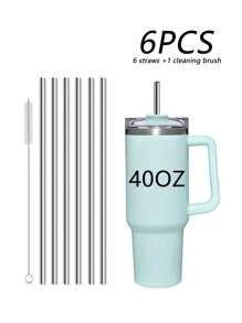 2/4/6pcs Stainless Steel Metal Drinking Straws Set With Cleaning Brush, For 40oz Tumbler Cups, Ideal For Cold Drinks & Juices, Summer, Kitchen, Christmas Gift - 銀色 - 查看 5