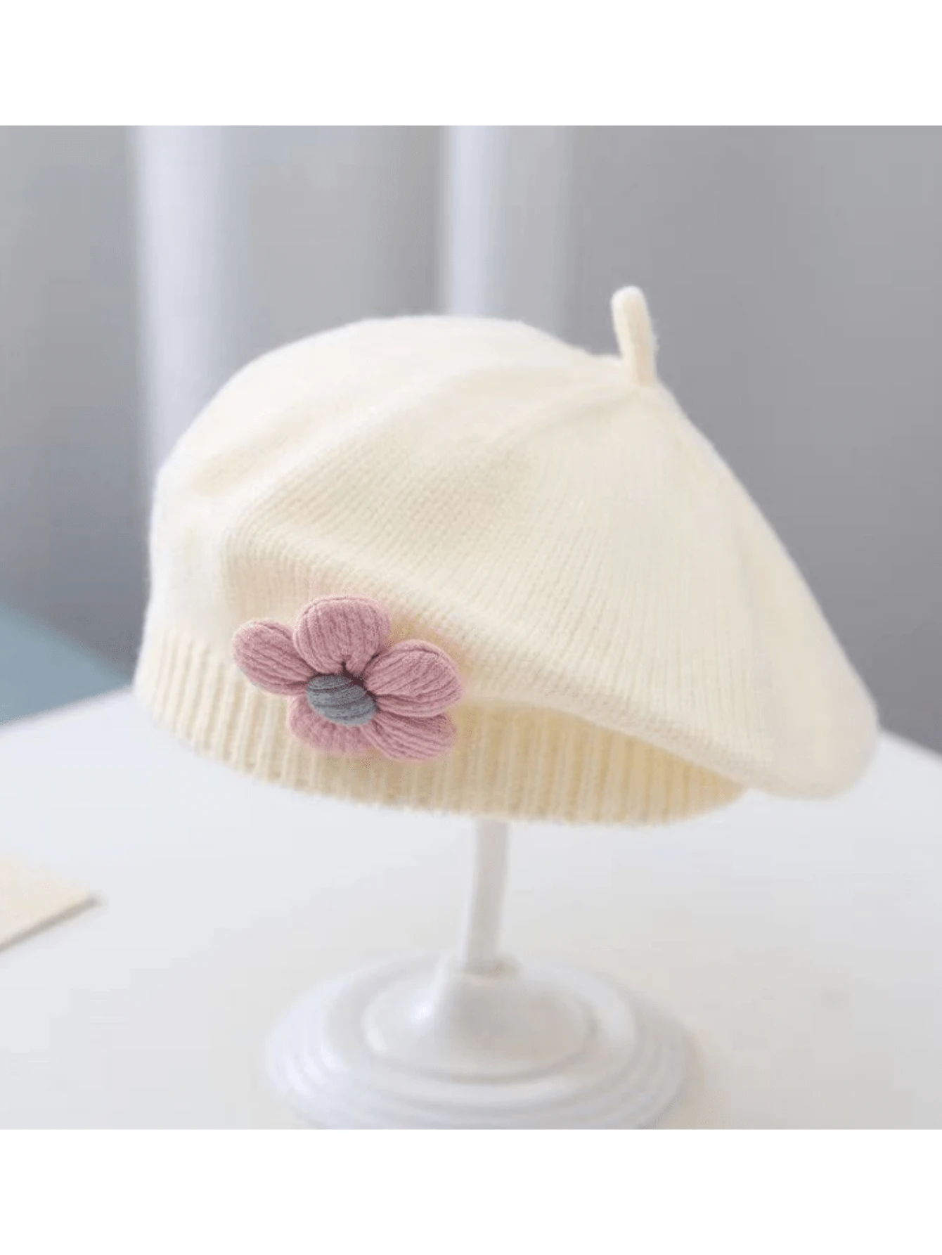 1pc Infant Girls Cute Flower Beret Hat, Customizable Name/Date, Fit For
