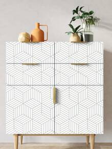 1 Roll Retro Silver Gold Geometric Cube Striped Wallpaper, 2D Geometric Pattern Self-Adhesive Peel And Stick Contact Paper, Waterproof Stain Resistant Easy Clean Wall Sticker For Kitchen Cabinets, Tables, Chairs, Room Decor DIY Home Renovation - Multicolor - View 9