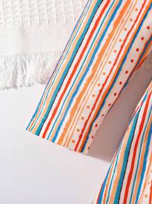 3pcs/Set Young Girls Ruffled Floral Dot & Stripe Print Dress - Orange - View 4