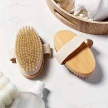 Cepillo de baño de madera con correa antideslizante - Exfoliante corporal sin perfume para cepillado en seco o mojado, sin pilas necesarias. Cepillo exfoliante, cepillo de masaje, cepillo para la espalda, herramientas de limpieza, baño, ducha, herramientas de baño, muy adecuado para familias, exfoliantes, exfoliante corporal, habitación, esenciales para dormitorios universitarios, viaje, cepillo seco, accesorios de ducha, decoración del baño, baño, decoración del hogar, cepillo exfoliante corporal, toalla de playa, cepillo exfoliante para la espalda, ducha