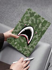 1 件迷彩鲨鱼设计平板电脑保护壳，兼容 iPad 10.2 英寸、iPad Pro 11 2021/2020/10th Gen、iPad Mini 4/5/6、三星 Galaxy Tab A8 10.5 英寸 2022、Matepad 10.4/Tab，带笔架和自动睡眠/唤醒支持 - 彩色 - 查看 1