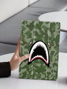 1 件迷彩鲨鱼设计平板电脑保护壳，兼容 iPad 10.2 英寸、iPad Pro 11 2021/2020/10th Gen、iPad Mini 4/5/6、三星 Galaxy Tab A8 10.5 英寸 2022、Matepad 10.4/Tab，带笔架和自动睡眠/唤醒支持 - 彩色 - 查看 4
