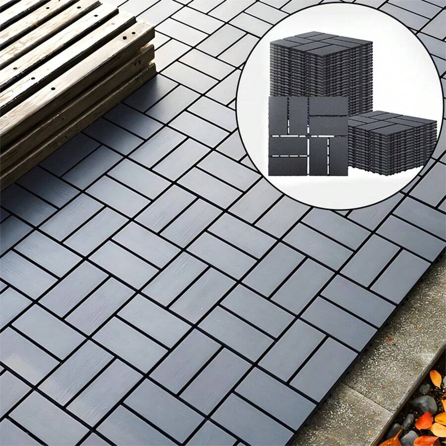44 Pack 12"X12" Plastic Interlocking Deck Tiles - Waterproof Outdoor For All Weather. Ideal For Poolside, Balcony And Backyard. Gray And Brown. - Multiple colors - View 1