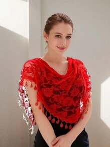 1pc Women's Elegant Solid Color Lace Triangular Scarf, Rose Flower Wedding Accessory, Bridal Party Headscarf, Retro Photography Shawl, Woodland Fairy Headpiece, Bridesmaid Gift, Breathable Fabric, Versatile Fashion Accessory Fall Clothes For Women