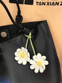 1 件手工钩针向日葵时尚百搭包饰和钥匙扣钥匙扣配件花钥匙扣小礼物 - 白色 - 查看 2