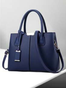 Womens Aesthetic Tote Bags Top-Handle HandBags Fashionable Shoulder Bags Medium Office Commuter Bags - 藏蓝色 - 查看 1