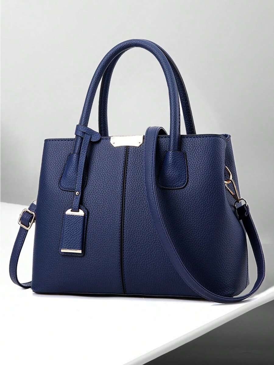 Womens Aesthetic Tote Bags Top-Handle HandBags Fashionable Shoulder Bags Medium Office Commuter Bags - 藏蓝色 - 查看 1