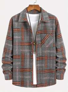 Áo len cardigan cổ bẻ kẻ caro cài nút phía trước cho nam, mặc thường ngày, đi làm, dạo phố, mùa đông - Màu xám đen - Xem 1