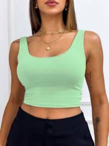 Cropped Tank Top With Thick Supplex Straps - Verde - Ver 2