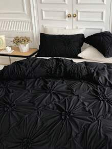 Bộ 3 vỏ chăn họa tiết hoa vải chiffon kaki kèm vỏ gối, bộ đồ giường polyester đơn giản và thời trang, phù hợp cho mọi mùa - màu đen - Xem 5