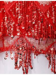 Womens Sequin 1920s Flapper Dress Inspired Evening Party Dance Dress - Đỏ - Xem 5