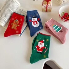 1 Pair New Christmas Socks, Snowman & Santa Claus Creative Cartoon Mid-Calf Socks, Autumn/Winter European & American New Year Christmas Socks - Multicolor - View 6