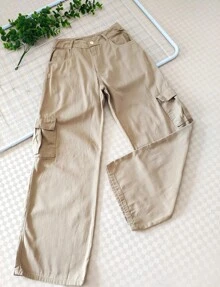 Women's Wide-Leg High-Waisted Cargo Jeans In Twill Fabric - 卡其色 - 查看 1