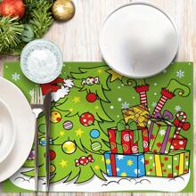 4/6pcs   Whoville Christmas Placemats Xmas Tree Plastic Place Mats Gift Box Table Mats Christmas Theme Kitchen Placemats For Indoor Outdoor Christmas Party Dining Table Decoration - Multicolor - View 4