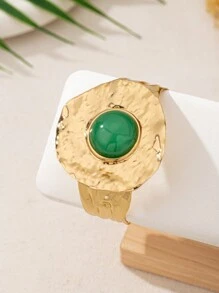 新款跨界时尚街头耳环一对不对称复古绿手链百搭高端项圈宴会耳环夸张戒指四件套 - 凹凸褶皺套裝 - 查看 38