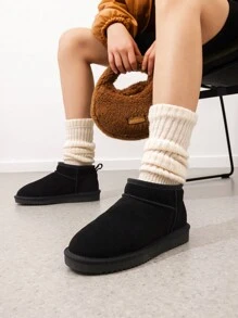 Women's Ankle Winter Boots: Genuine Suede With Faux Fur Lining, Water-Resistant, Warm Snow Boots With Slip-On Design And Memory Foam Comfortable Festival Holiday Black Boots - 黑色 - 查看 1