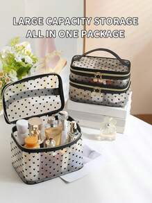 Travel Storage Brush Mesh Hand-Held Double-Layer Cosmetic Bag Portable Visible Change Key Lipstick Sundries Storage Bag