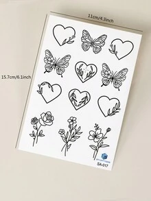 STARTTOOS 1pc Black Butterfly, Floral, Heart Y2K Pattern Temporary Tattoo Sticker For Finger, Wrist, Shoulder, Neck, Collarbone - Black - View 9