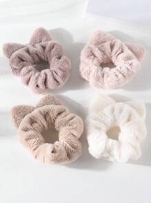 Juego de 4/7 Piezas de Scrunchies con orejas de gato en colores aleatorios para niñas, suaves y esponjosos para coletero, sostenedor de coleta, cuerda elástica para el cabello, accesorios para el cabello de uso diario
